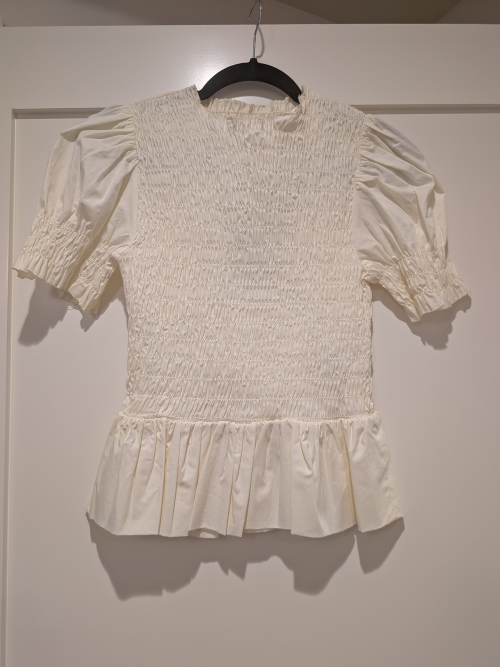 Wayf Cream Smocked Short Sleeve Top